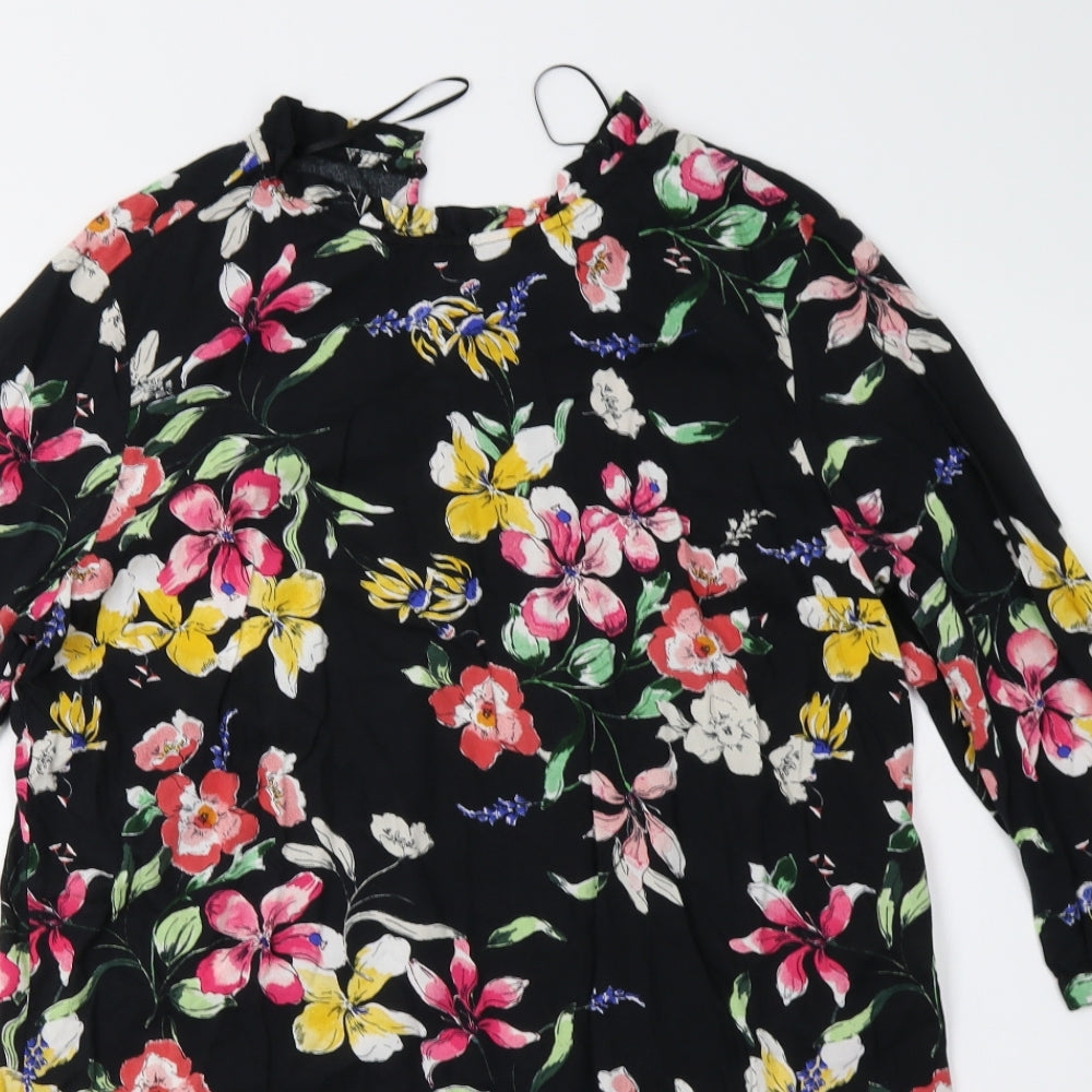 TU Womens Black Floral  Tunic Blouse Size 14