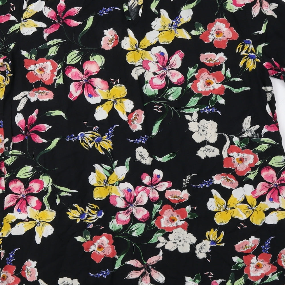 TU Womens Black Floral  Tunic Blouse Size 14
