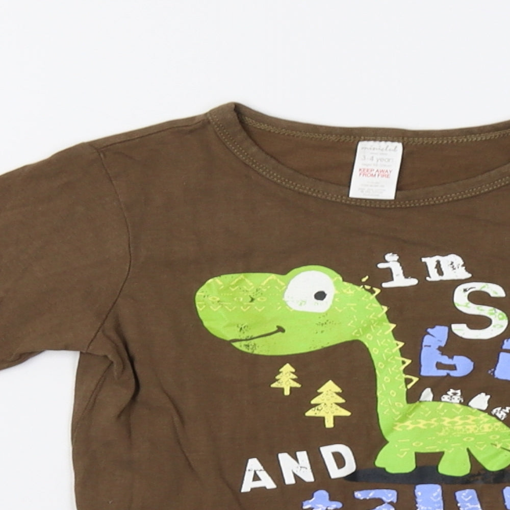 Miniclub Boys Brown   Basic T-Shirt Size 3-4 Years  - Dino