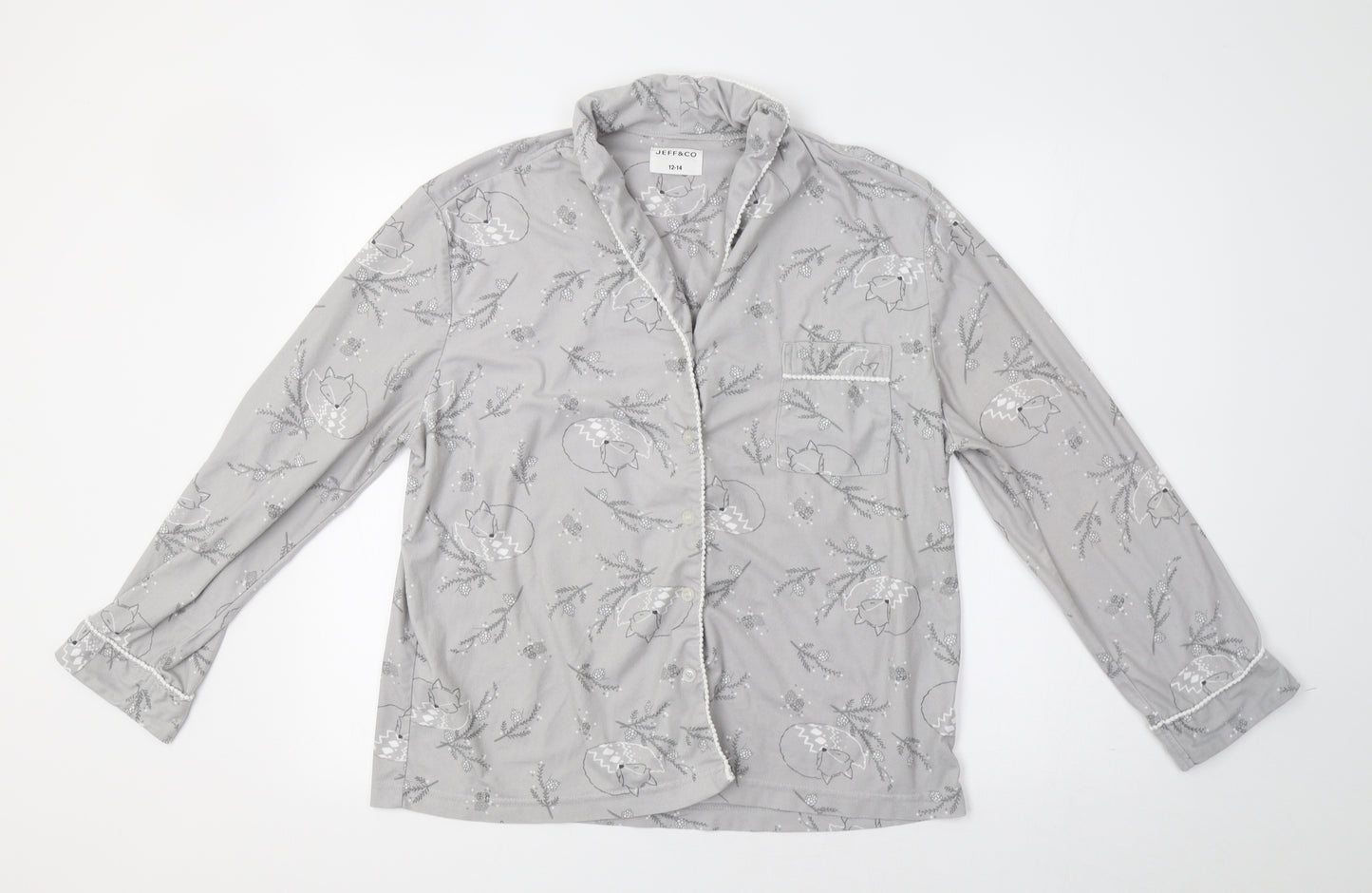 Jeff & Co Womens Grey Floral  Top Pyjama Top Size 14  - Fox Print