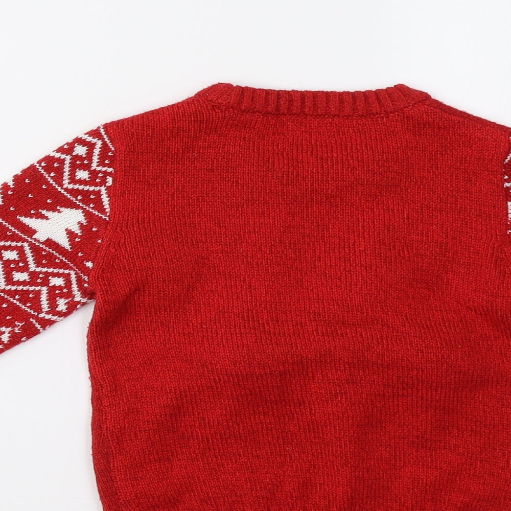 F&F Girls Red Fair Isle  Pullover Jumper Size 2-3 Years  - Rudolph Christmas