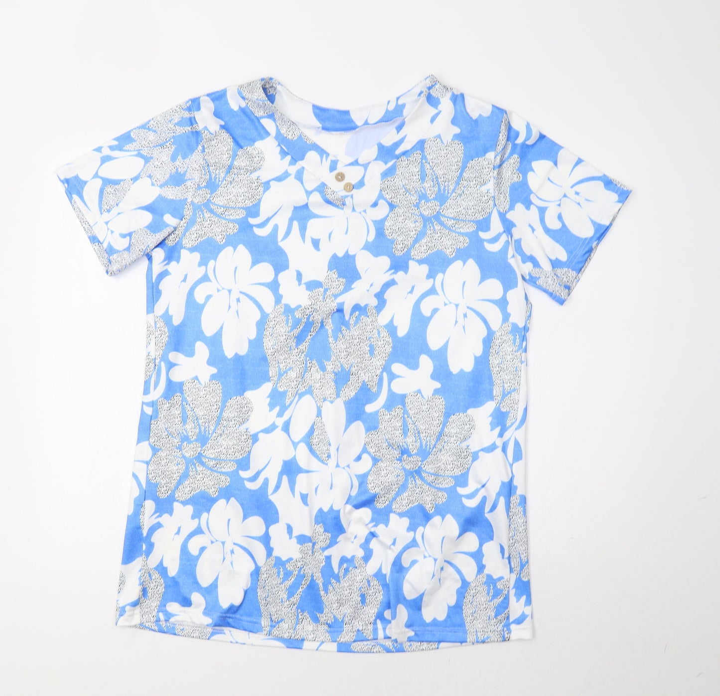 Preworn Womens Blue Floral  Basic Blouse Size XL