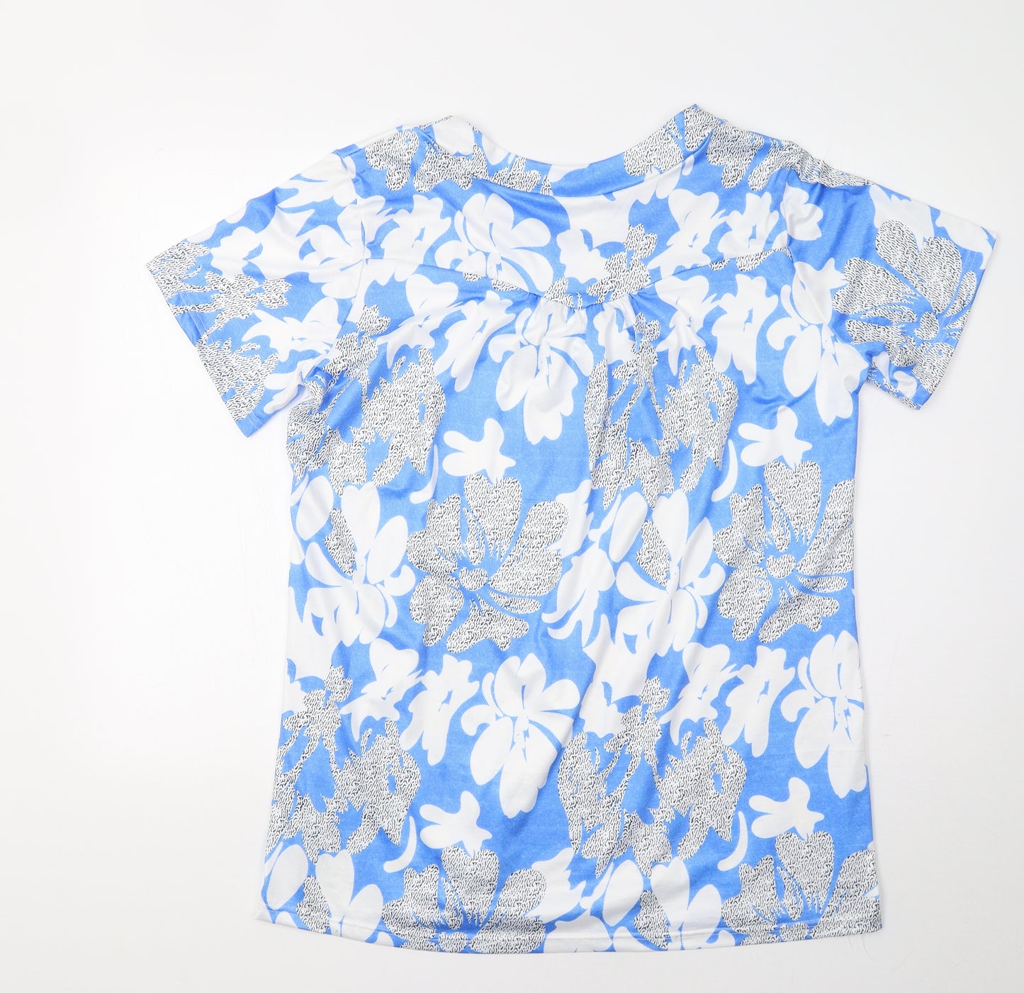 Preworn Womens Blue Floral  Basic Blouse Size XL