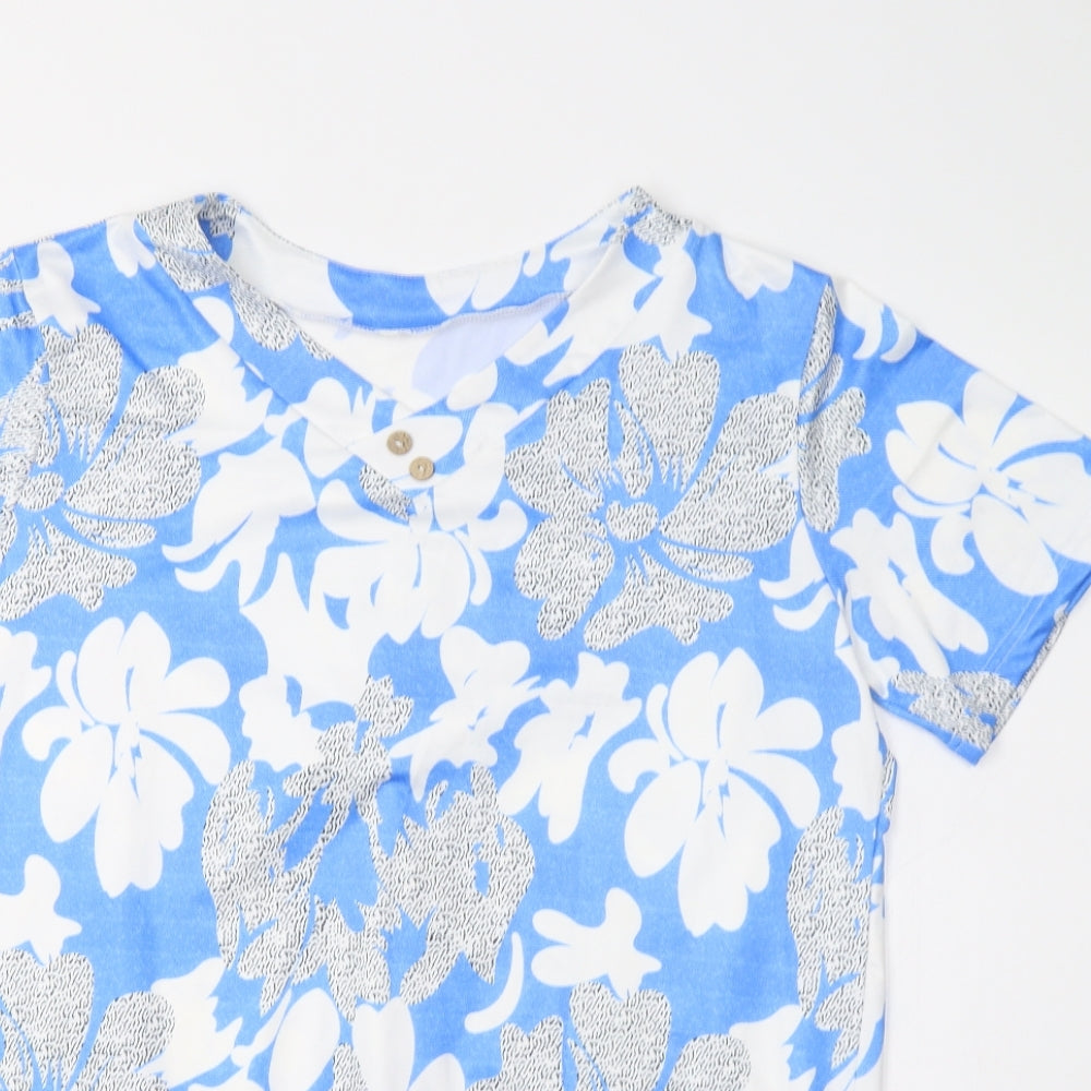 Preworn Womens Blue Floral  Basic Blouse Size XL