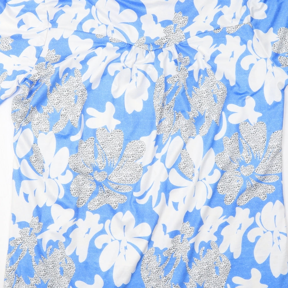 Preworn Womens Blue Floral  Basic Blouse Size XL