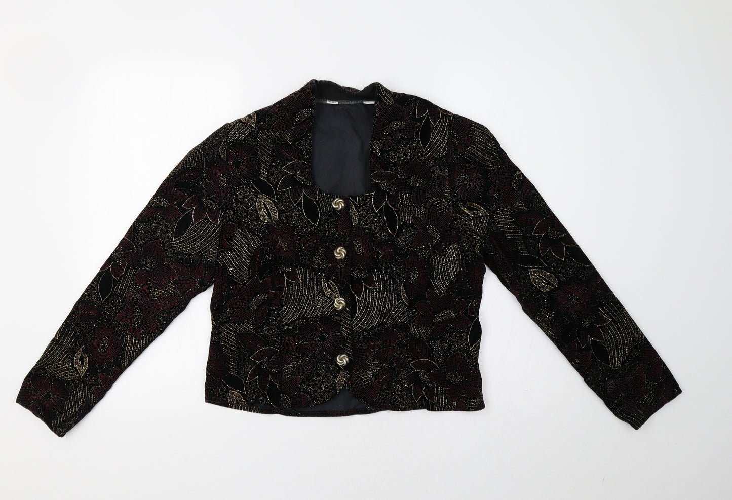 Preworn Womens Black Floral  Jacket Blazer Size 14
