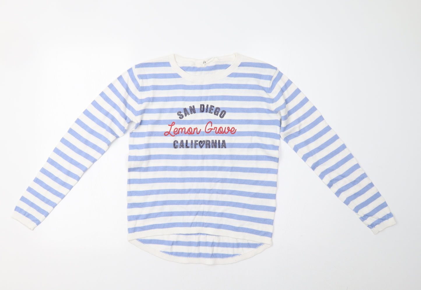H&M Girls Blue Striped  Pullover Jumper Size 11 Years  - California