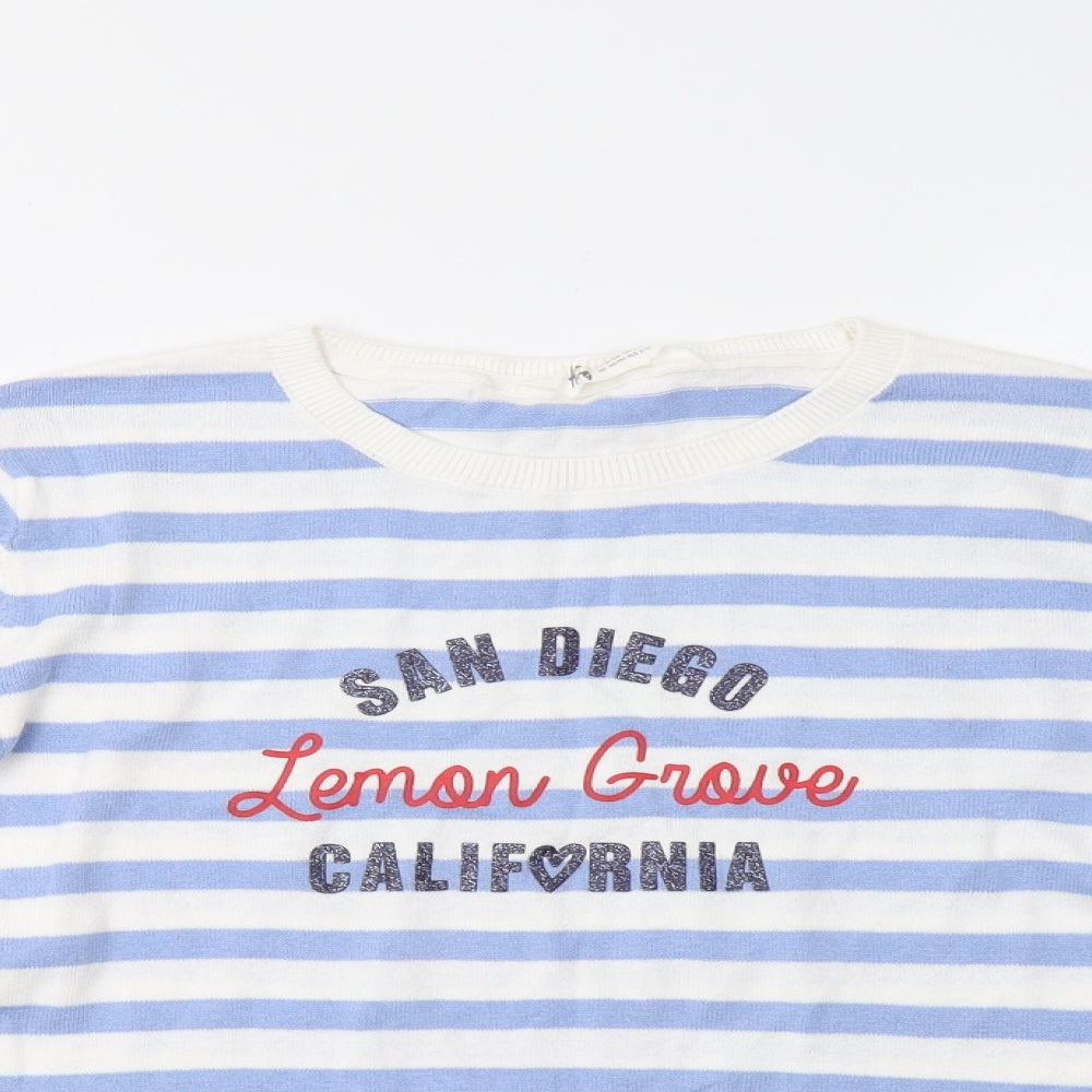 H&M Girls Blue Striped  Pullover Jumper Size 11 Years  - California