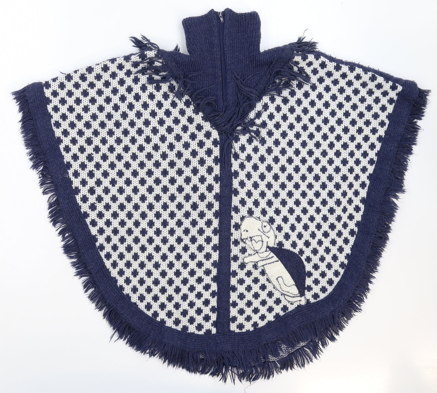 Jomar Womens Blue Geometric Knit Cape Jumper Size L