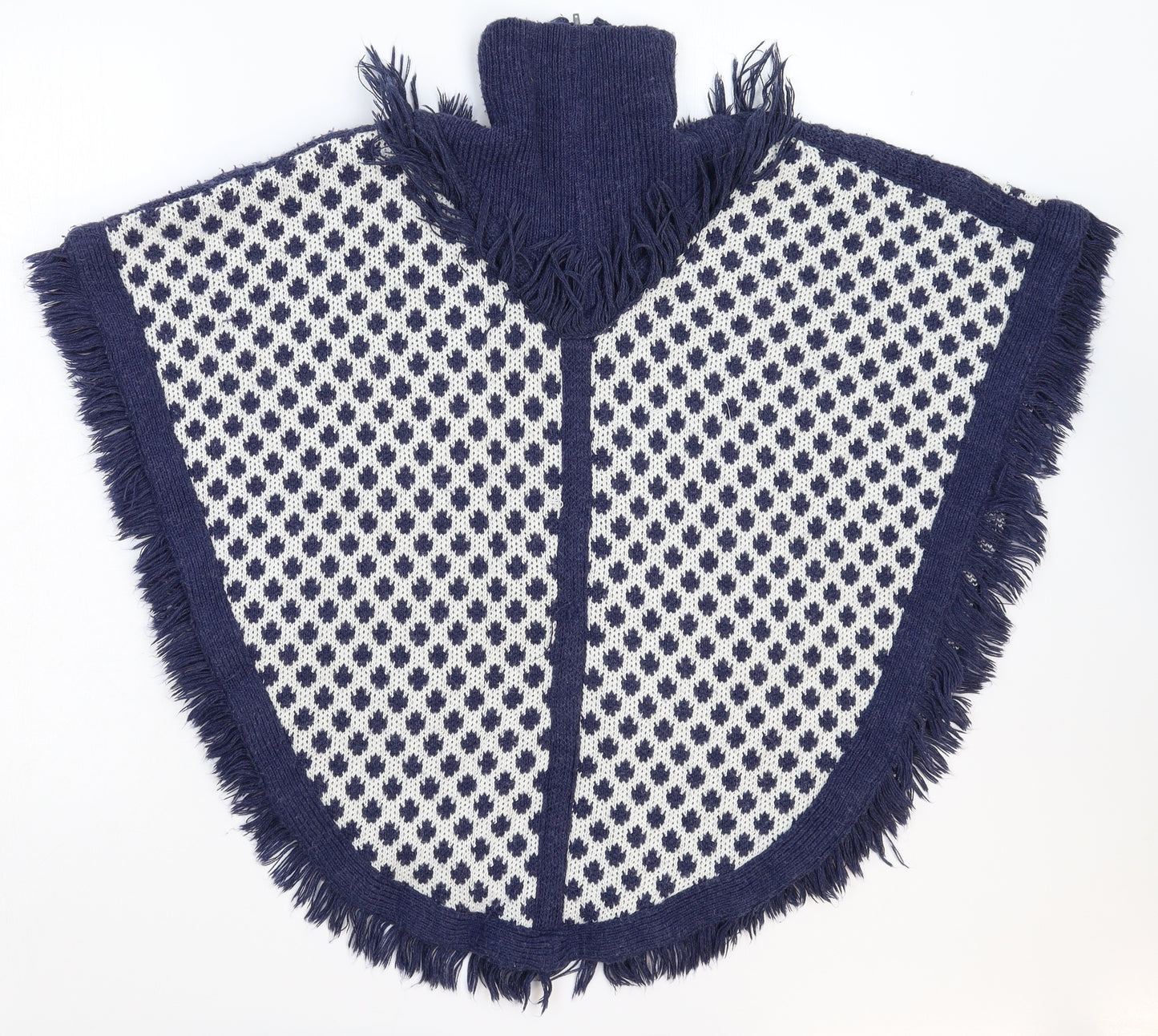 Jomar Womens Blue Geometric Knit Cape Jumper Size L