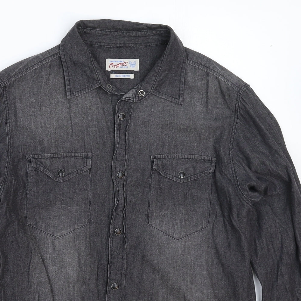 JACK & JONES Mens Grey  Denim  Button-Up Size M