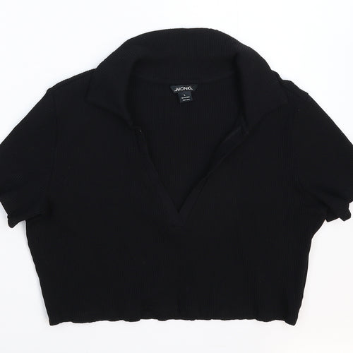 Monki Womens Black   Cropped Polo Size L