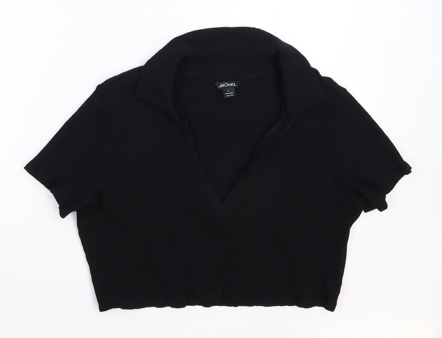 Monki Womens Black   Cropped Polo Size L