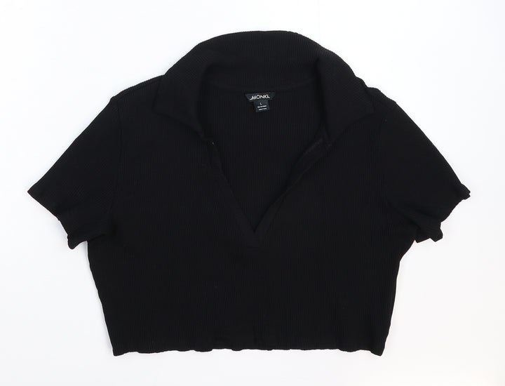 Monki Womens Black   Cropped Polo Size L