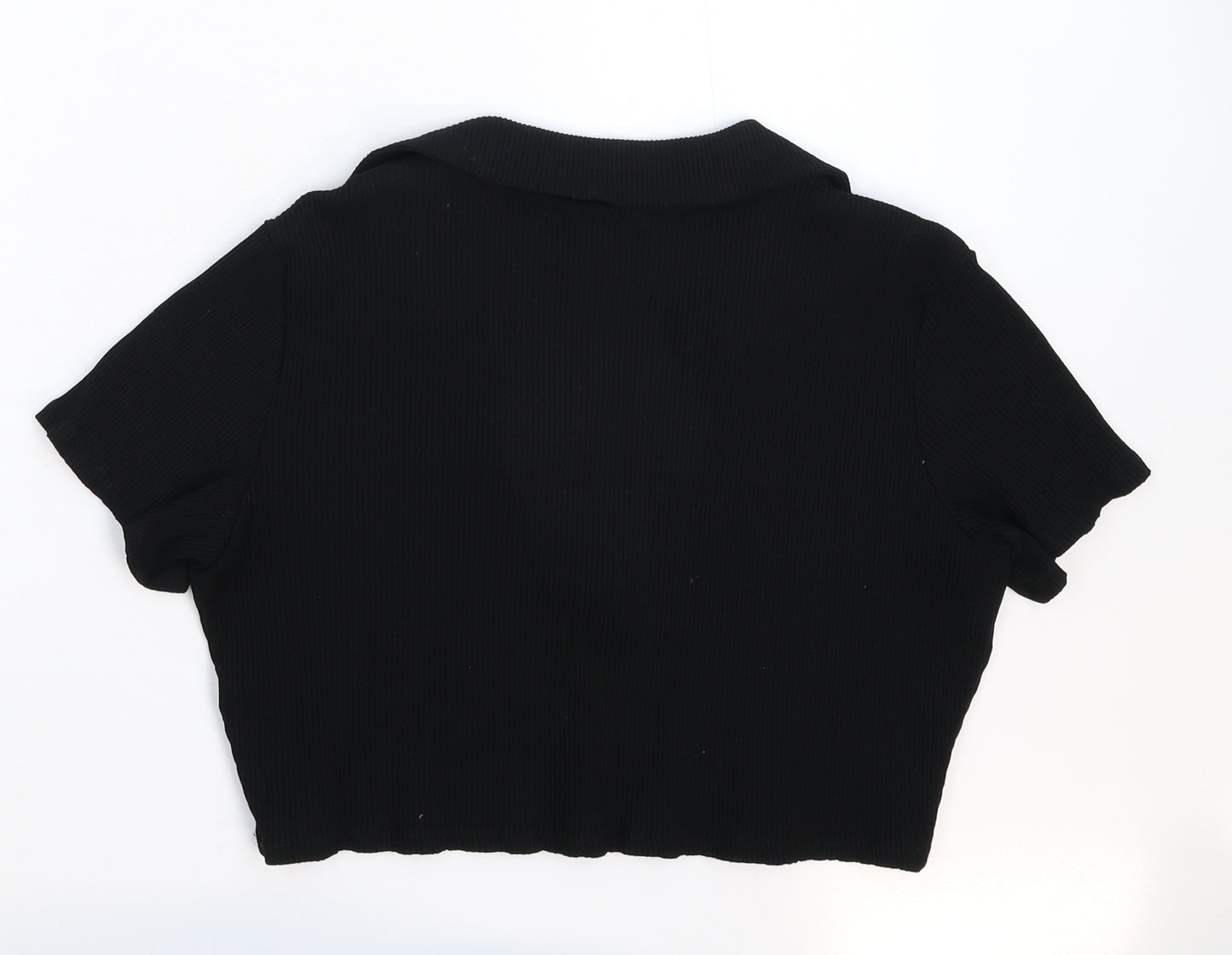 Monki Womens Black   Cropped Polo Size L