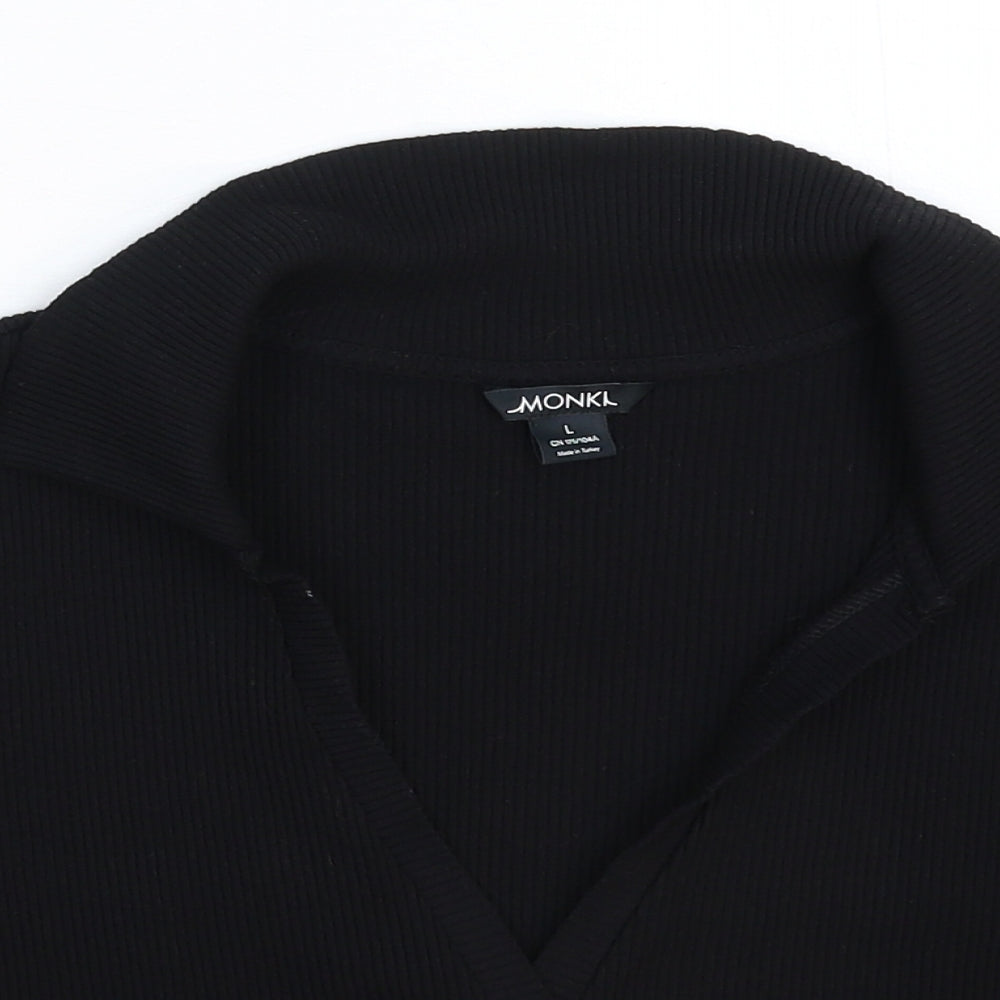 Monki Womens Black   Cropped Polo Size L