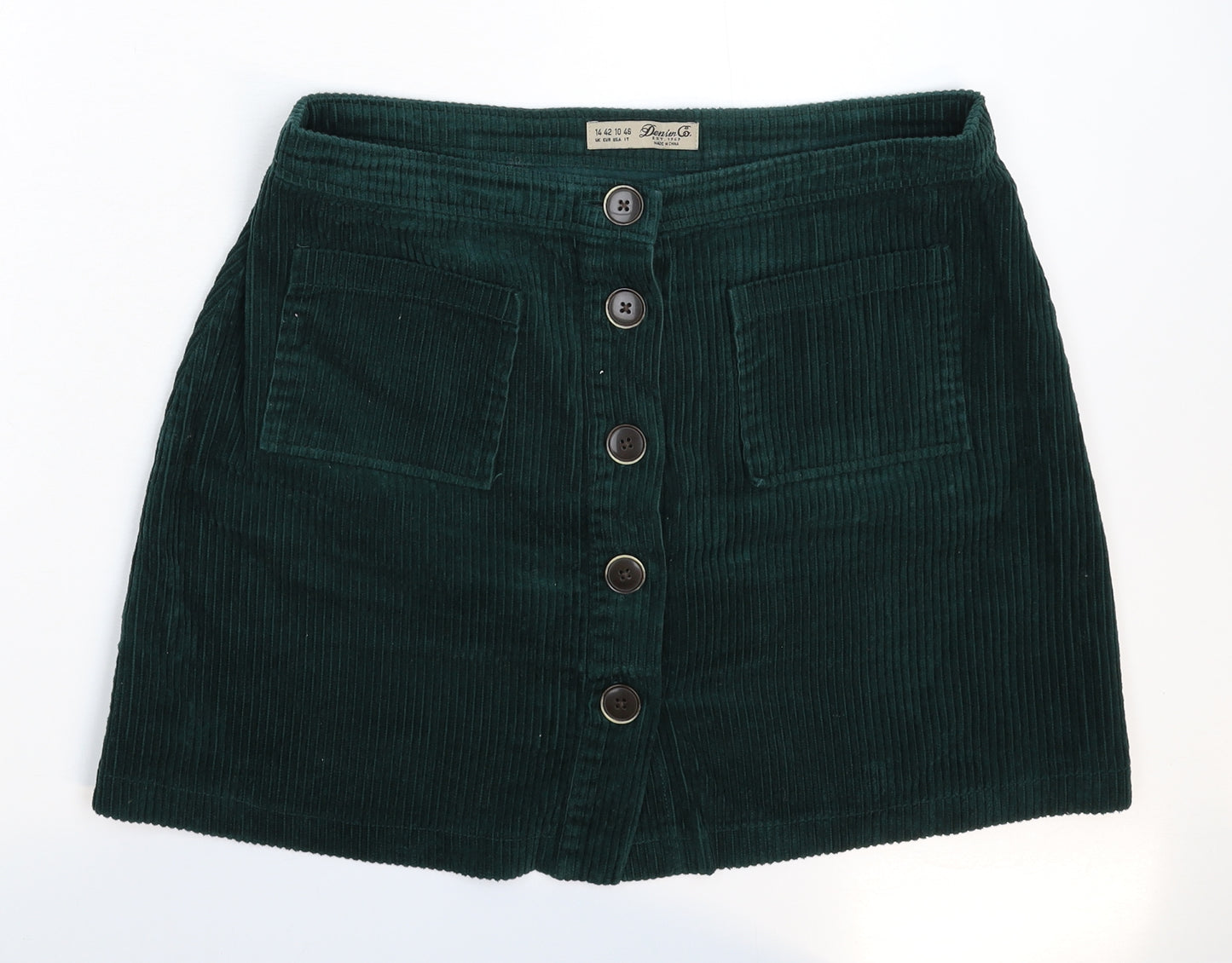 Denim & Co. Womens Green  Corduroy A-Line Skirt Size 14