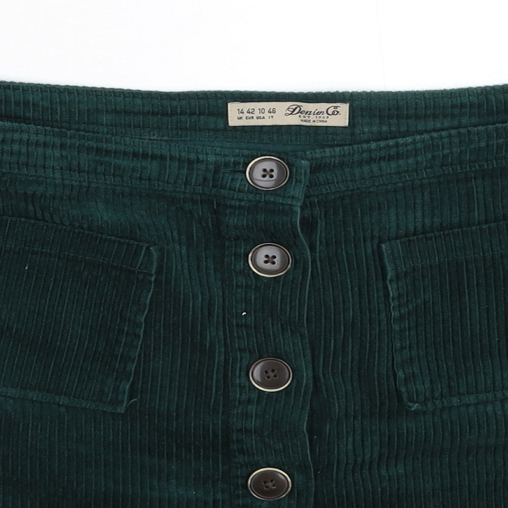 Denim & Co. Womens Green  Corduroy A-Line Skirt Size 14