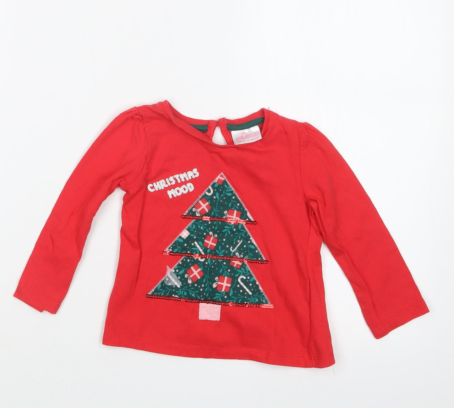 So Cute Girls Red   Basic T-Shirt Size 12-18 Months  - Christmas