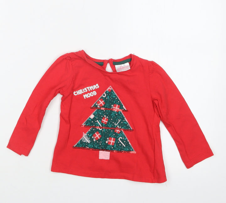 So Cute Girls Red   Basic T-Shirt Size 12-18 Months  - Christmas