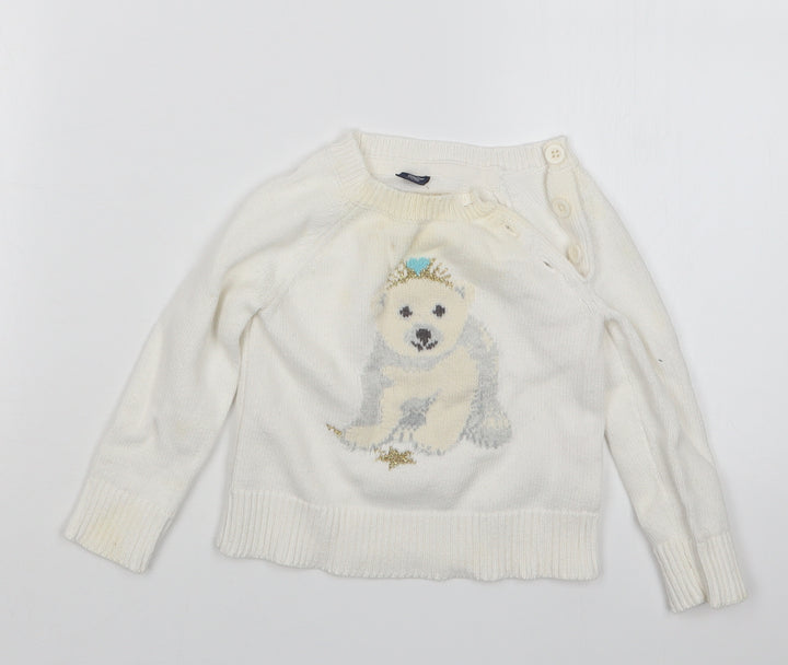 Gap Girls White  Knit Pullover Jumper Size 2 Years