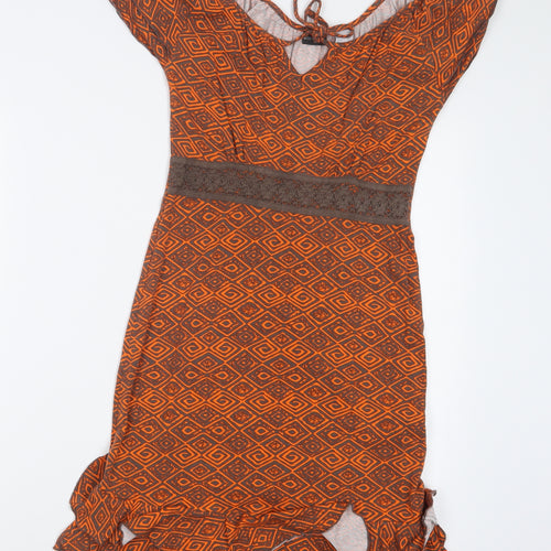 Body Flirt Womens Orange Geometric  T-Shirt Dress  Size XS