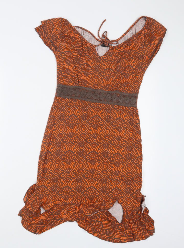 Body Flirt Womens Orange Geometric  T-Shirt Dress  Size XS