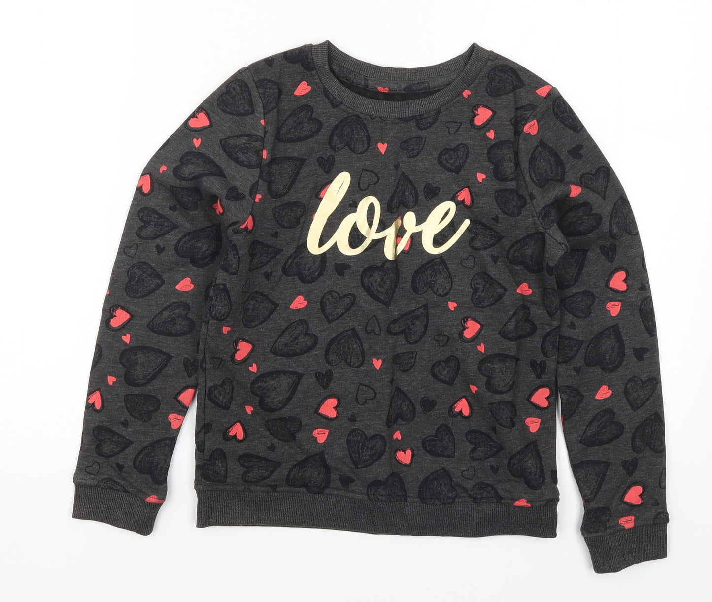 Nutmeg Girls Grey   Pullover Sweatshirt Size 8-9 Years  - Love Hearts