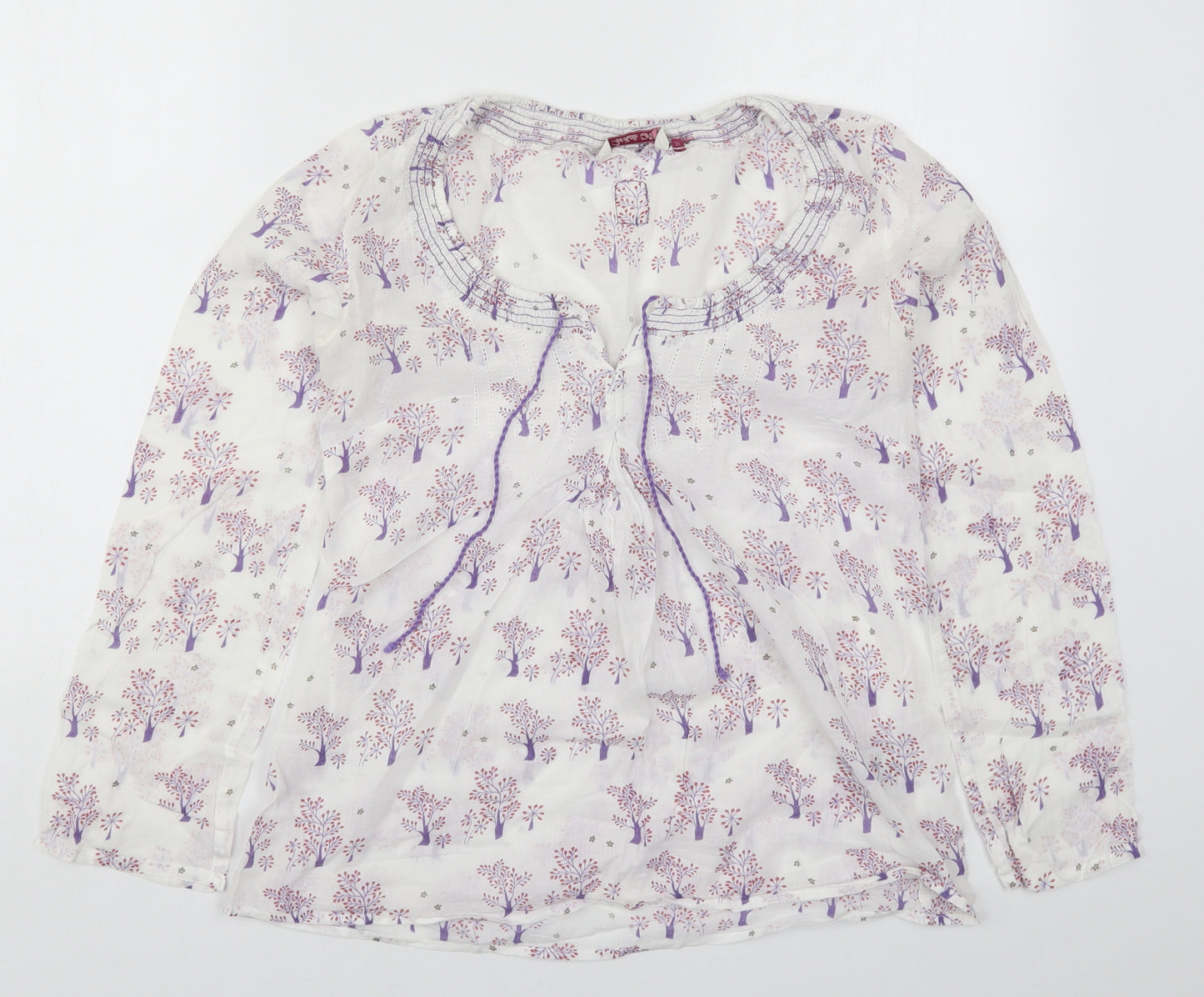 White Stuff Womens White Floral  Basic T-Shirt Size 10  - Purple Tree Flower Print