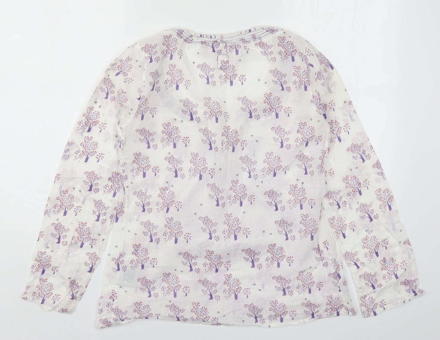 White Stuff Womens White Floral  Basic T-Shirt Size 10  - Purple Tree Flower Print