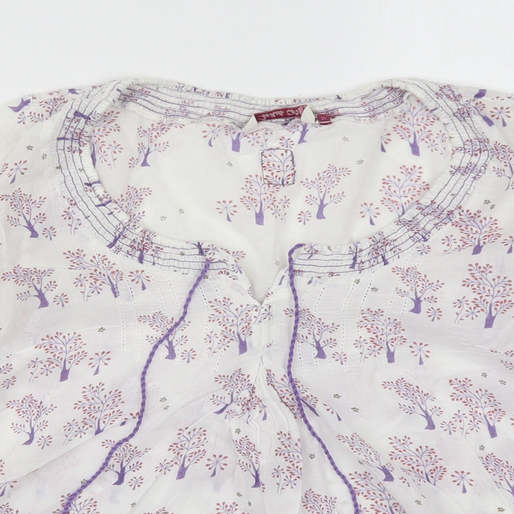 White Stuff Womens White Floral  Basic T-Shirt Size 10  - Purple Tree Flower Print