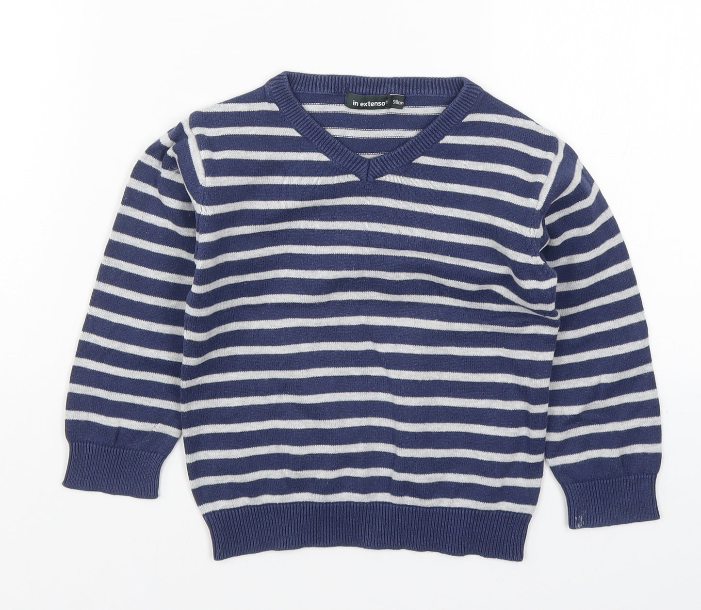 In Extenso Boys Blue Striped Knit Pullover Jumper Size 3 Years