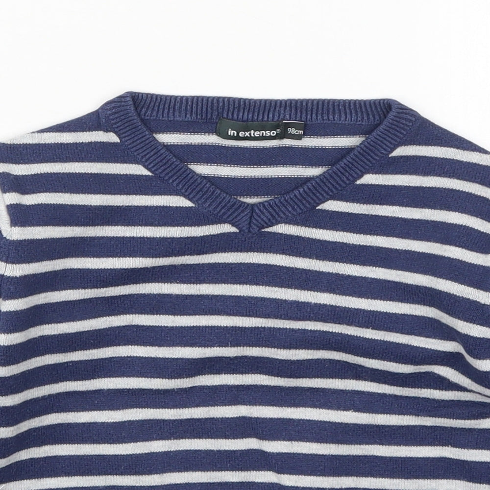 In Extenso Boys Blue Striped Knit Pullover Jumper Size 3 Years