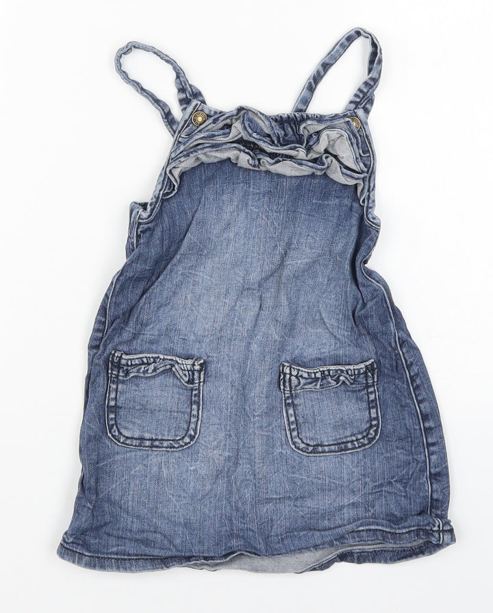 Benetton Girls Blue  Denim Pinafore/Dungaree Dress  Size 3-4 Years