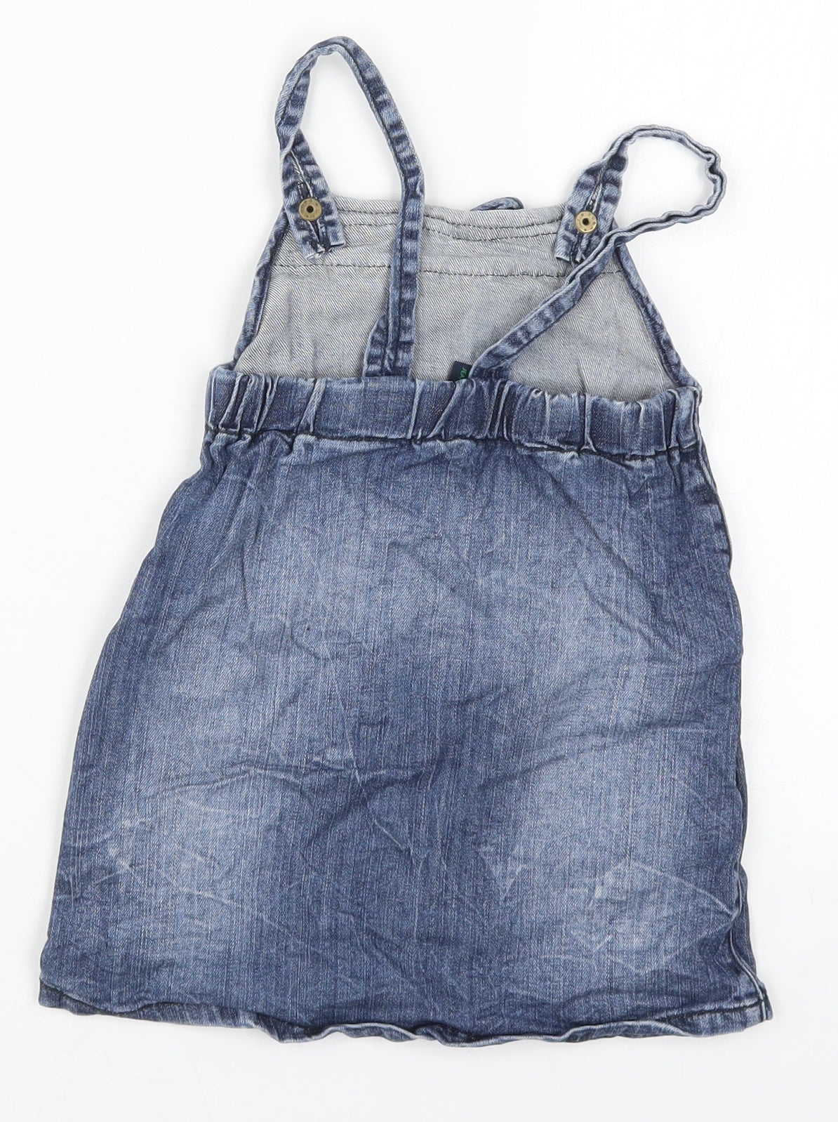 Benetton Girls Blue  Denim Pinafore/Dungaree Dress  Size 3-4 Years