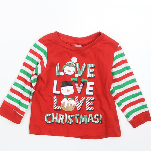 B&M Boys Red Geometric  Babydoll Pyjama Top Size 6-9 Months  - Christmas