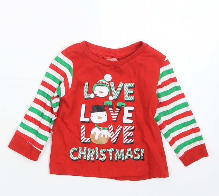 B&M Boys Red Geometric Babydoll Pyjama Top Size 6-9 Months - Christmas