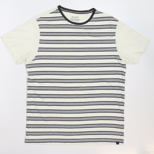 Easy Mens White Striped   T-Shirt Size M