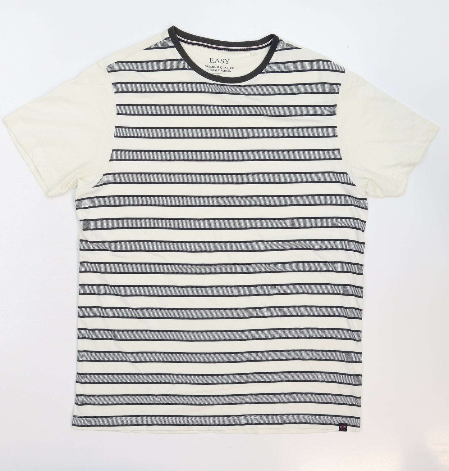 Easy Mens White Striped   T-Shirt Size M