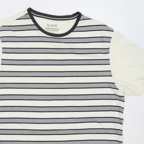 Easy Mens White Striped   T-Shirt Size M
