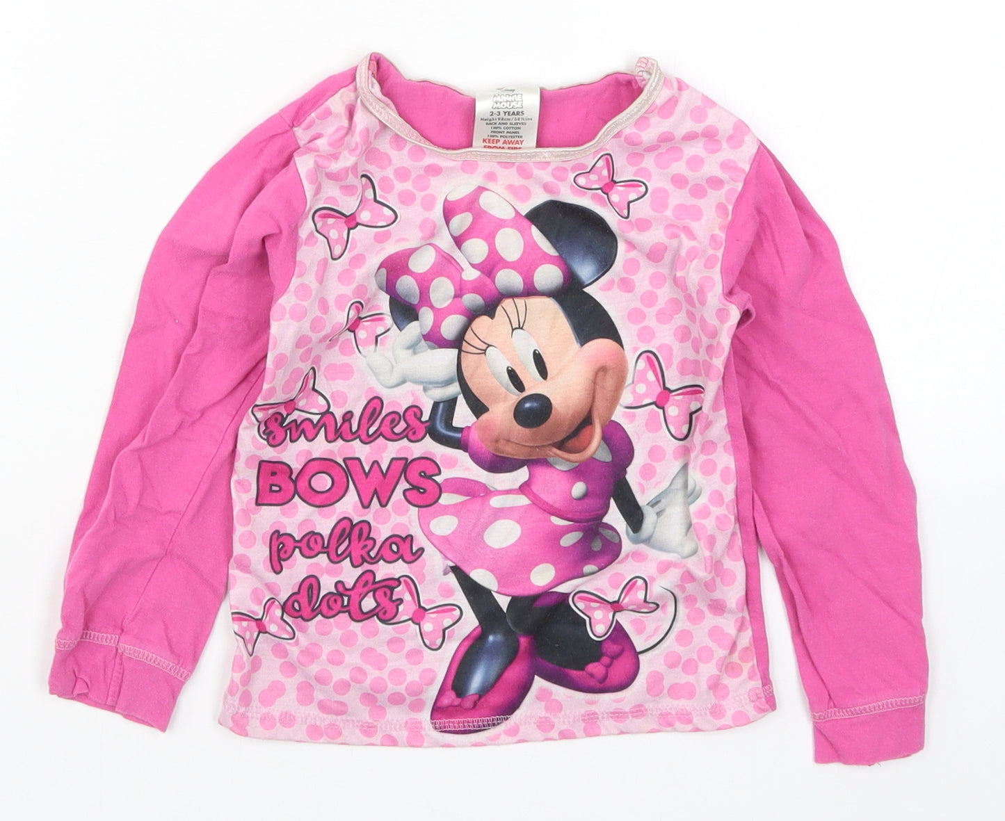 Preworn Girls Pink Solid  Top Pyjama Top Size 2-3 Years  - Minnie Mouse