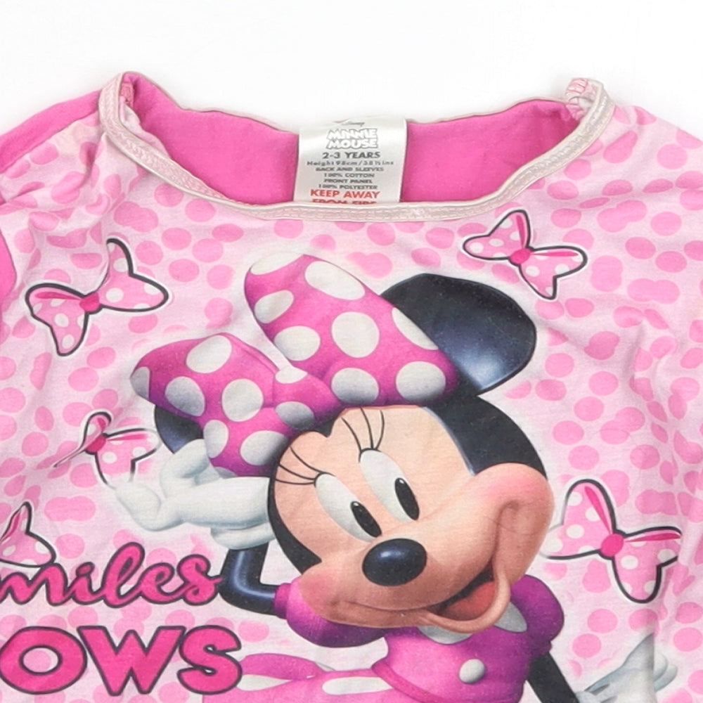 Preworn Girls Pink Solid  Top Pyjama Top Size 2-3 Years  - Minnie Mouse