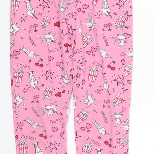 Matalan Girls Pink   Windbreaker Trousers Size 9 Months - Unicorns Milkshakes Popcorn Pyjama Pants