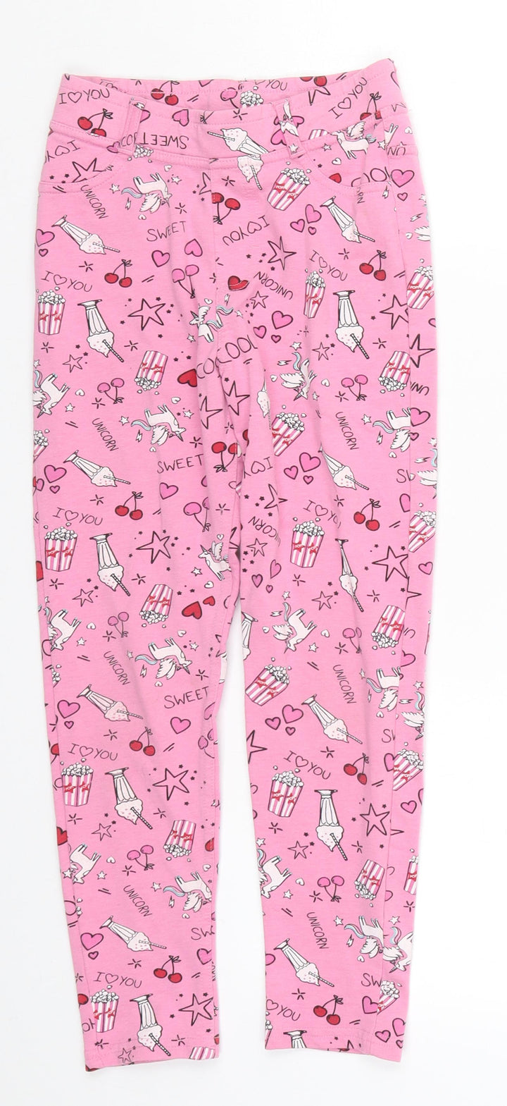 Matalan Girls Pink   Windbreaker Trousers Size 9 Months - Unicorns Milkshakes Popcorn Pyjama Pants