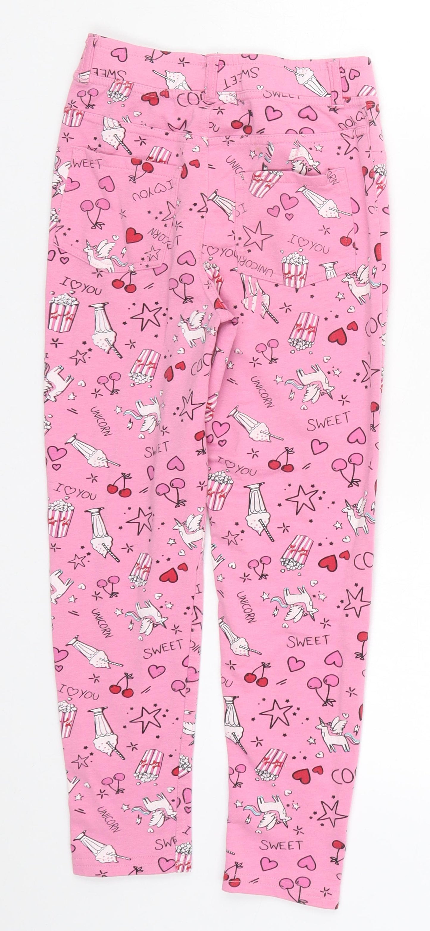 Matalan Girls Pink   Windbreaker Trousers Size 9 Months - Unicorns Milkshakes Popcorn Pyjama Pants