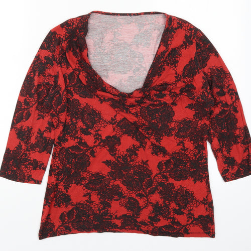 Preworn Womens Red Floral  Basic T-Shirt Size 14