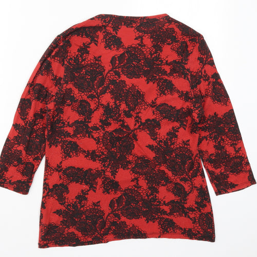 Preworn Womens Red Floral  Basic T-Shirt Size 14