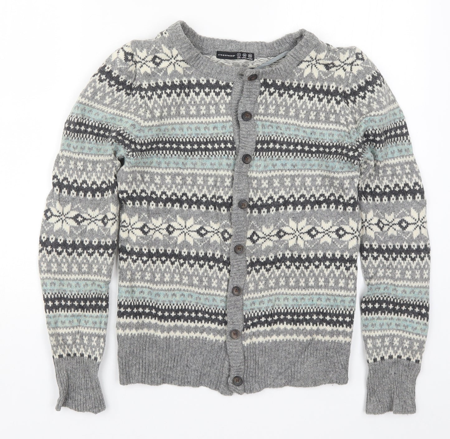 Atmosphere Womens Grey Geometric Knit Cardigan Jumper Size 8