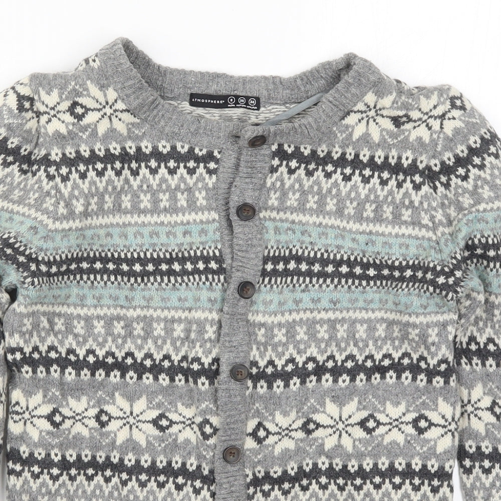Atmosphere Womens Grey Geometric Knit Cardigan Jumper Size 8