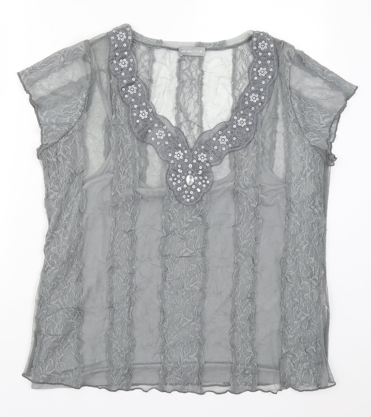 Per Una Womens Grey  Lace Basic Tank Size 20